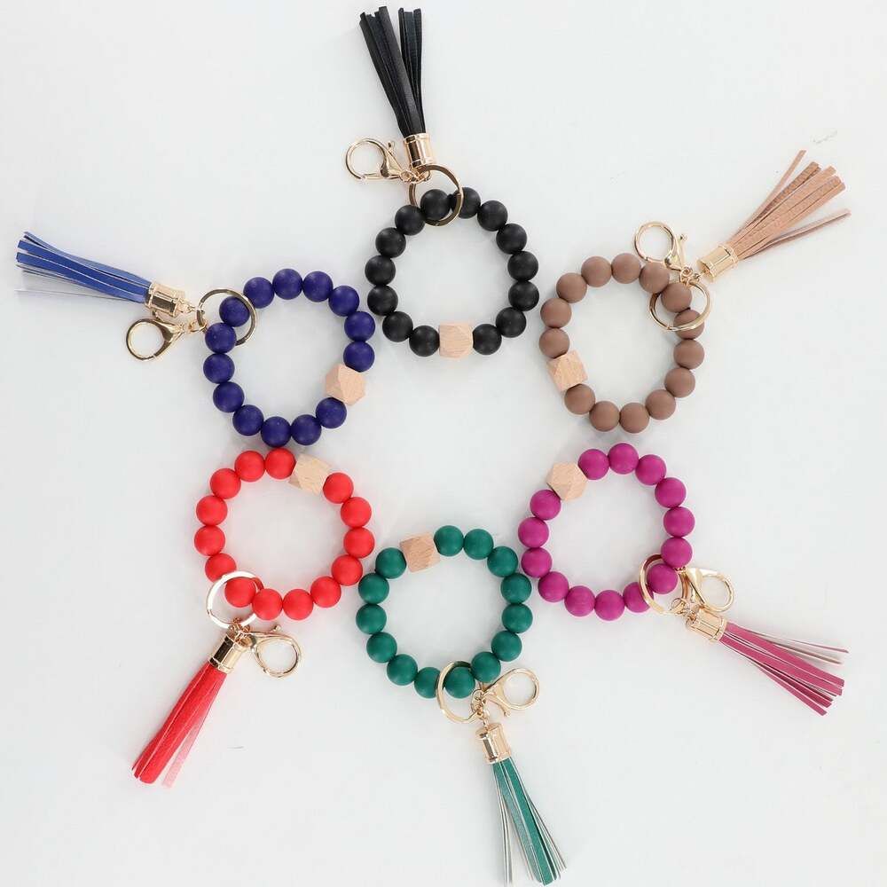 Accent Accessories Solid Color Silicone Key Ring with Bangle
