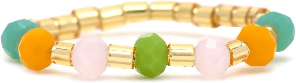 Pura Vida Mixed Seed Bead Gold Stretch Ring